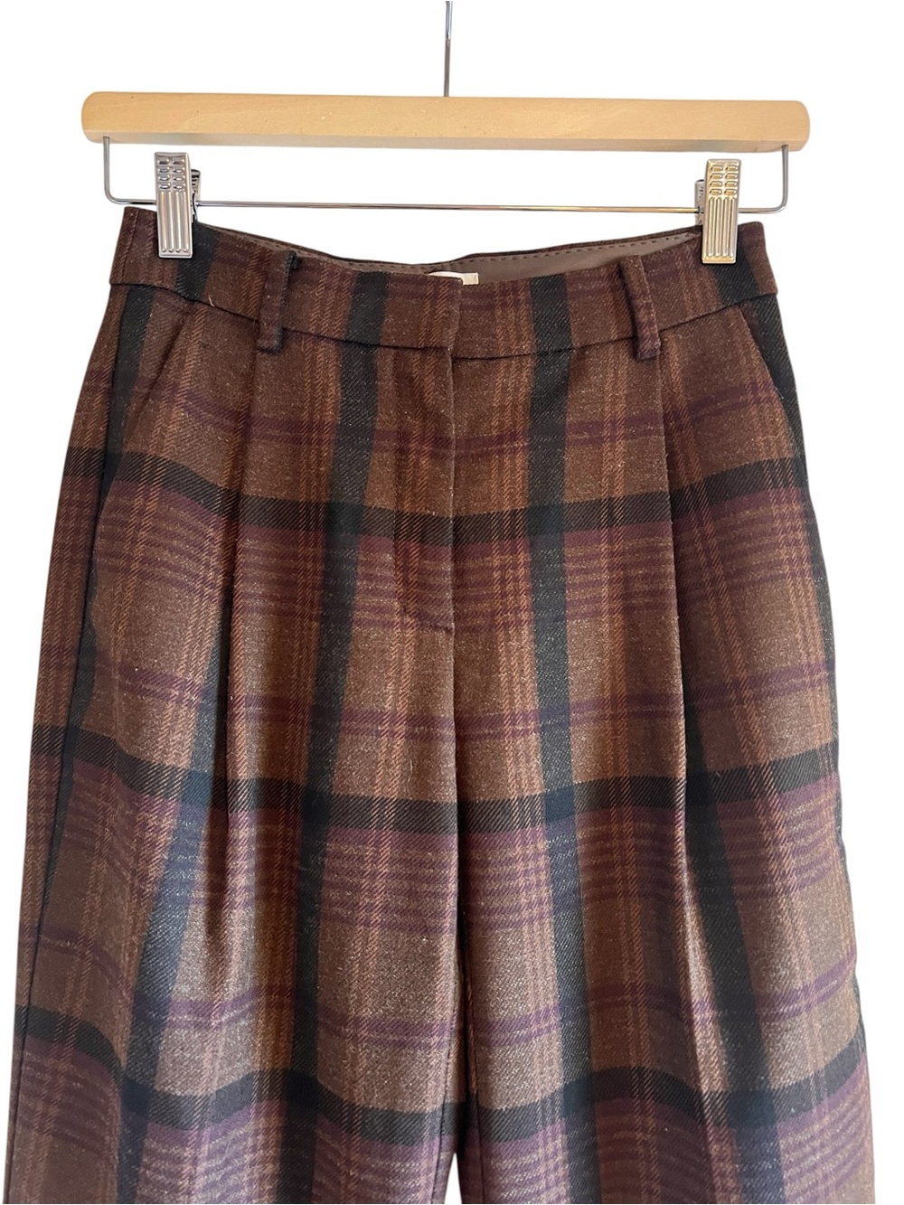 Babaton Nightscape pleated wool blend plaid pants size 2 excellent condition - Picture 3 of 12
